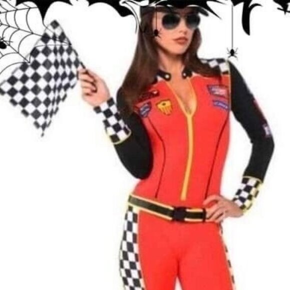 New Sexy Racy Race Car Flag Girl Driver Large 10 12 Red Checkered Flag Costume - Picture 1 of 10